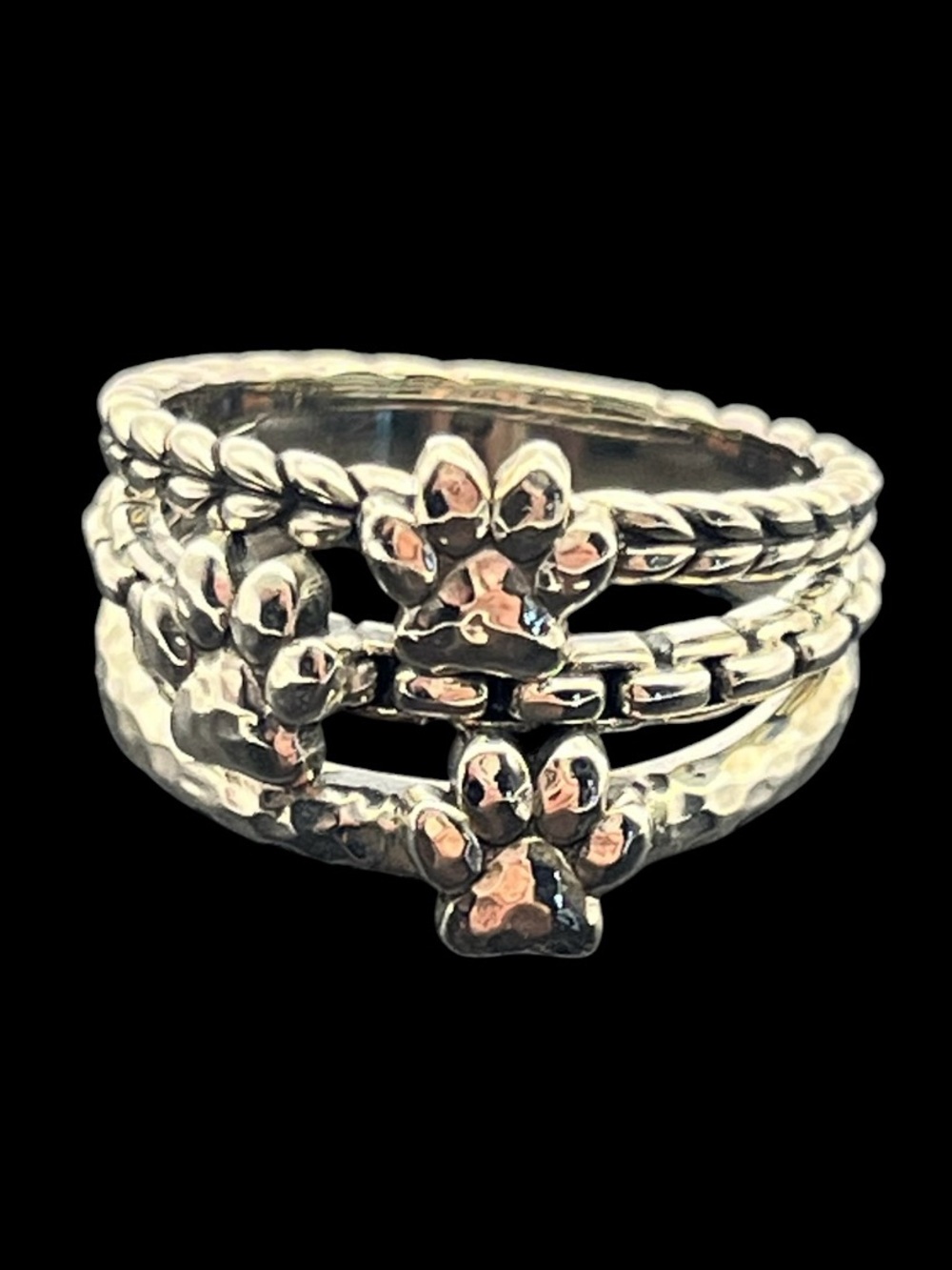 JAI by John Hardy sterling silver pet paw triple band ring sz 8 retired cat dog
